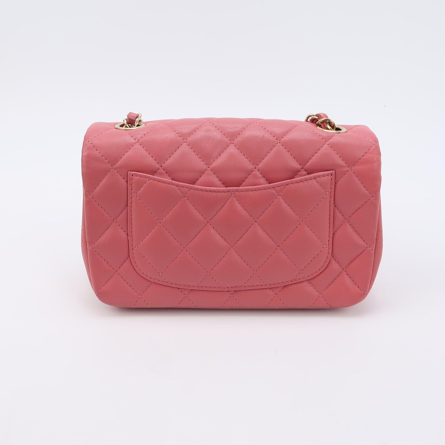 Chanel Classic Flap Rectangular Mini Pink Lambskin Leather Gold Hardware with Charms