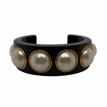 CHANEL -   Large Pearl Resin Cuff - Black - Bracelet