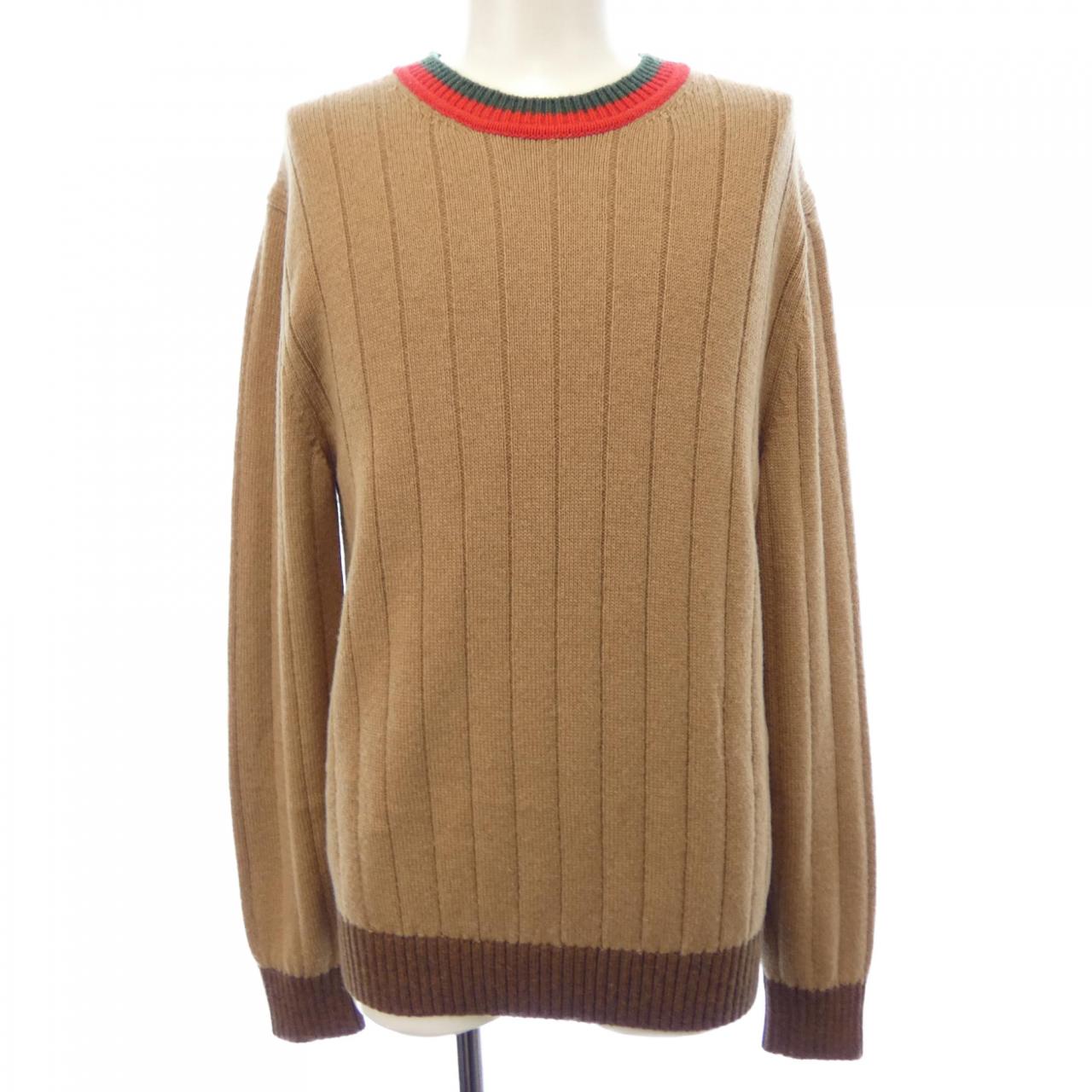 Gucci Web Stripe Camel Wool Sweater