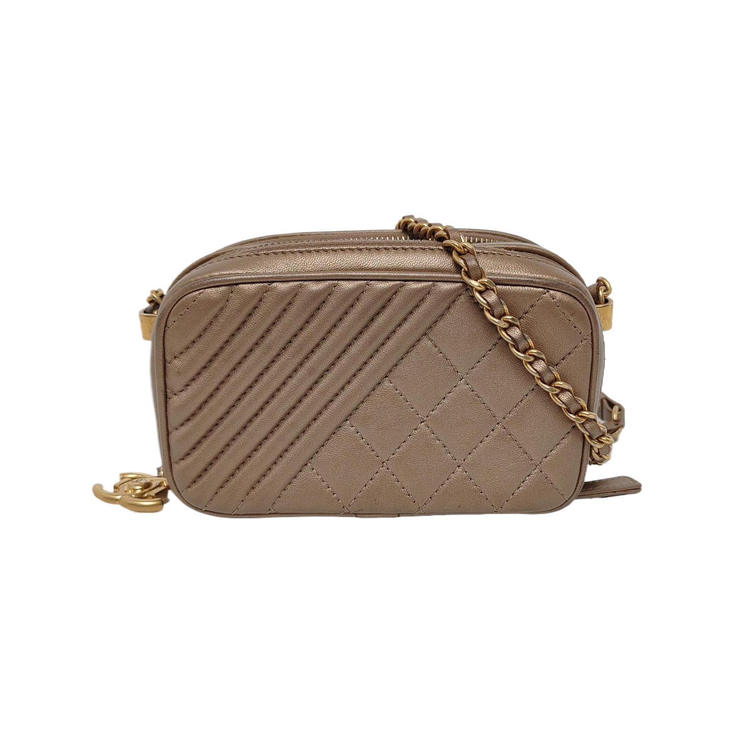Chanel Mademoiselle Camera Mini Bag Copper Gold Lambskin Leather Gold Chain, 2014-2015