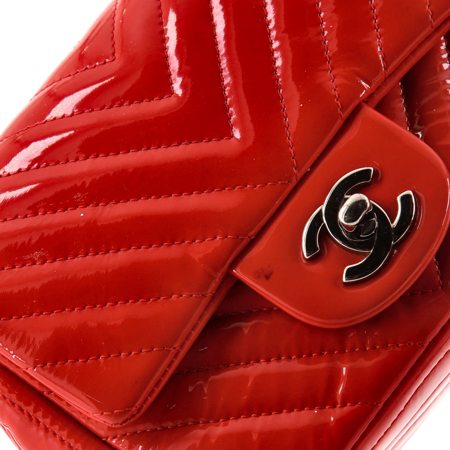 Square Classic Single Flap Bag Chevron Patent Mini