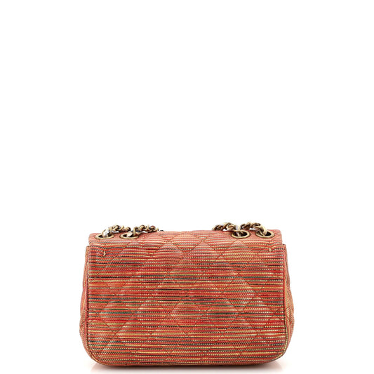 Multicolor Stripe Flap Bag Raffia Effect Braided Chain Mini