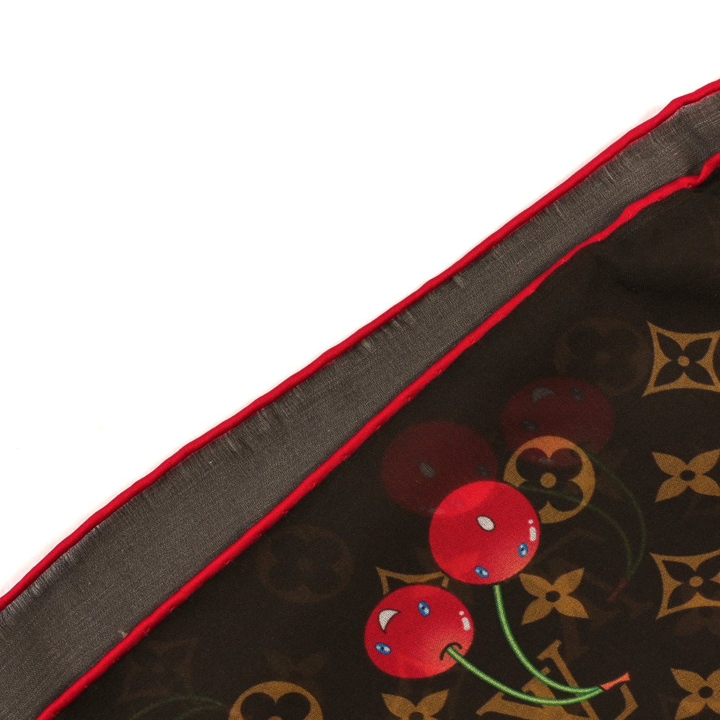 Louis Vuitton LV X TM Silk Cotton Monogram Cerises Square Scarf 55 Brown