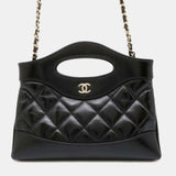 Black Shiny Calf Leather Chanel31 Chain Shoulder Bag Size Mini