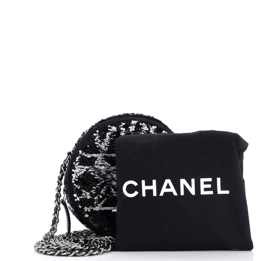 Round Clutch with Chain Sequins Mini