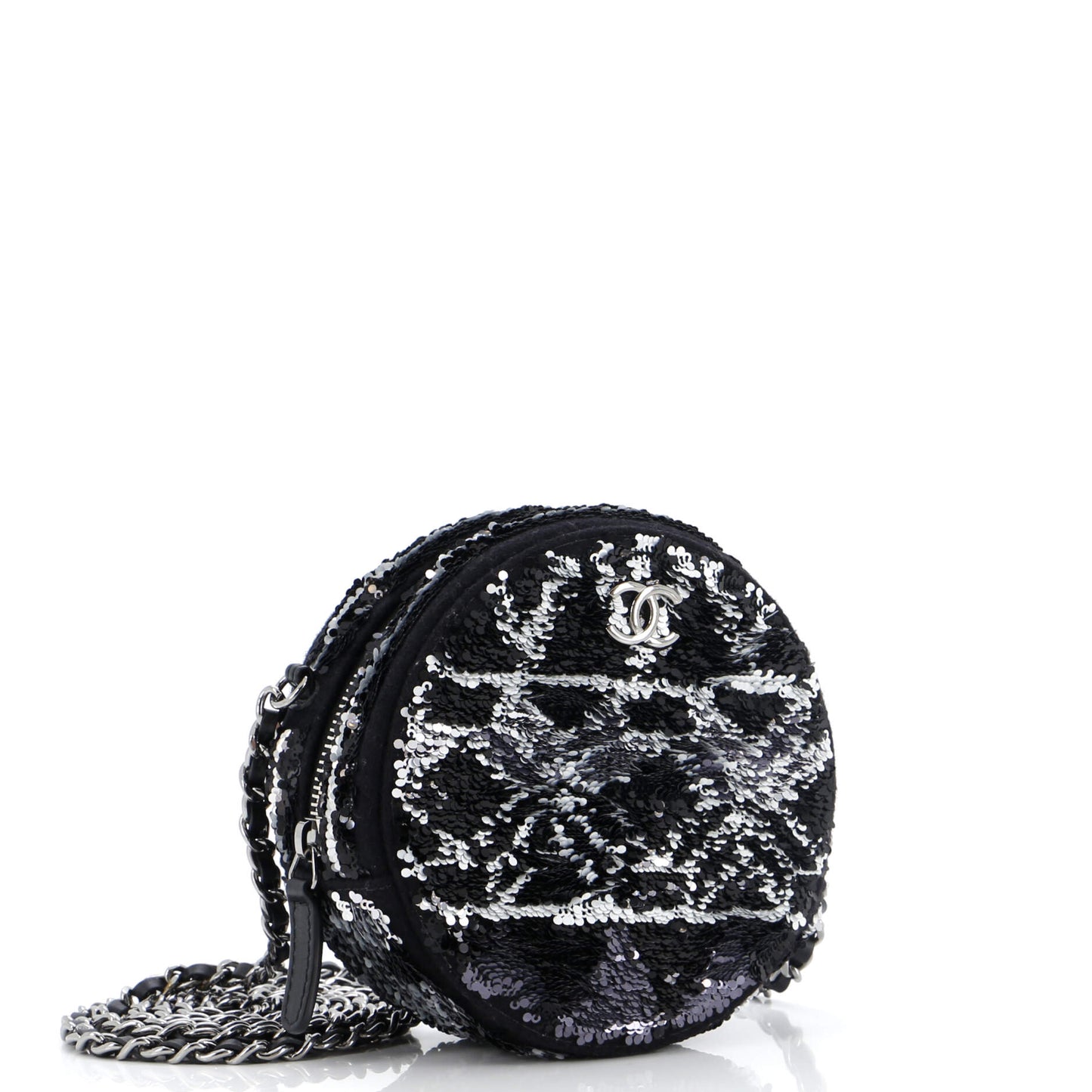 Round Clutch with Chain Sequins Mini