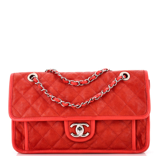 CHANEL French Riviera Flap Bag Quilted Caviar Medium