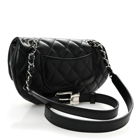 Amelia Calfskin Quilted CC Uniform Flap Belt Bag Black