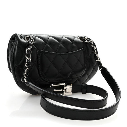 Amelia Calfskin Quilted CC Uniform Flap Belt Bag Black