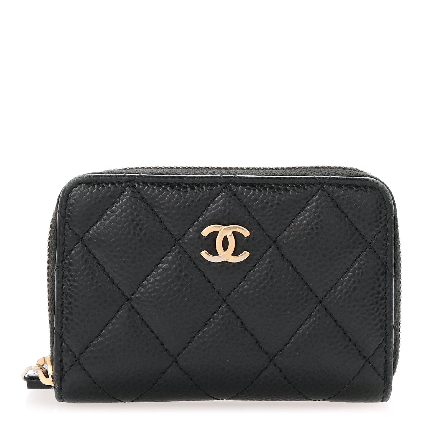 Amelia Caviar Quilted Zip Coin Purse Black