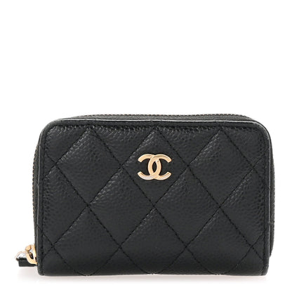 Amelia Caviar Quilted Zip Coin Purse Black