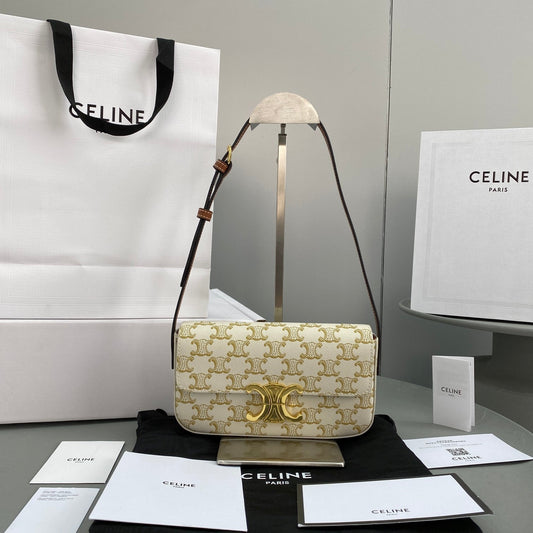 CE Triomphe Shoulder Bag In Triomphe Canvas White For Women 8in/20Amelia194142CUZ.01BC