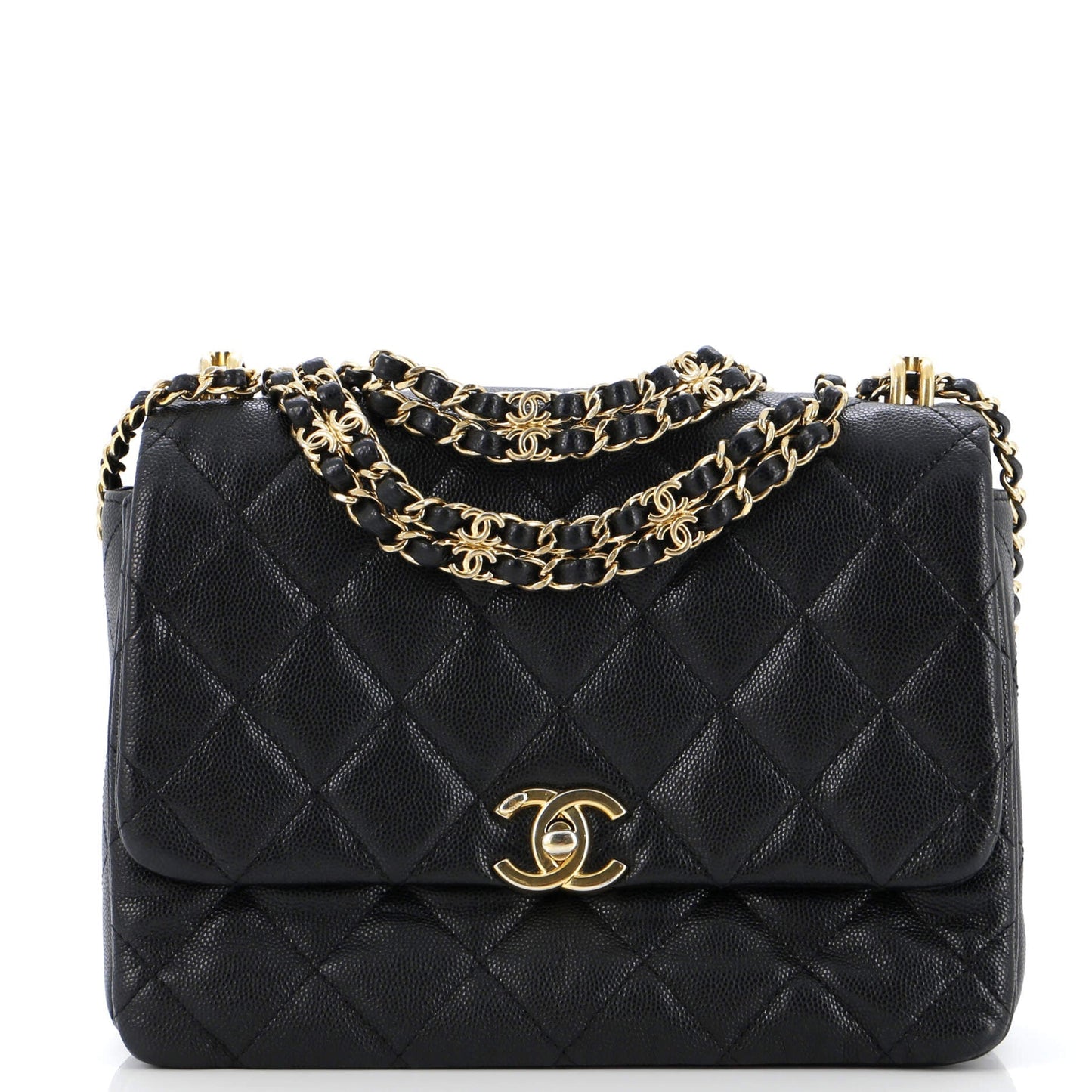 Coco First Flap Bag Quilted Caviar Small