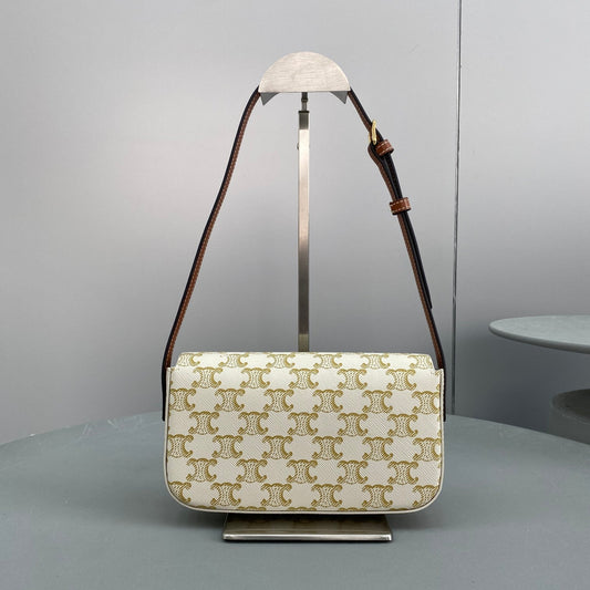 CE Triomphe Shoulder Bag In Triomphe Canvas White For Women 8in/20Amelia194142CUZ.01BC