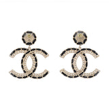 CC Woven Chain Drop Earrings Metal and Leather