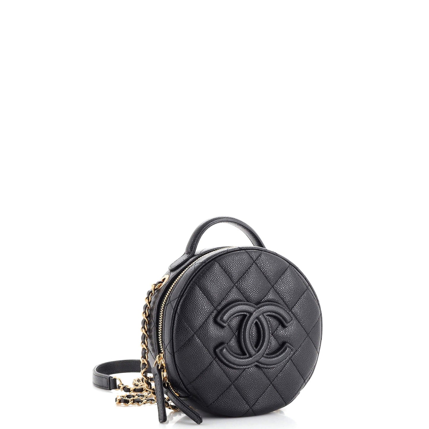 Round Vanity With Chain Quilted Caviar Small