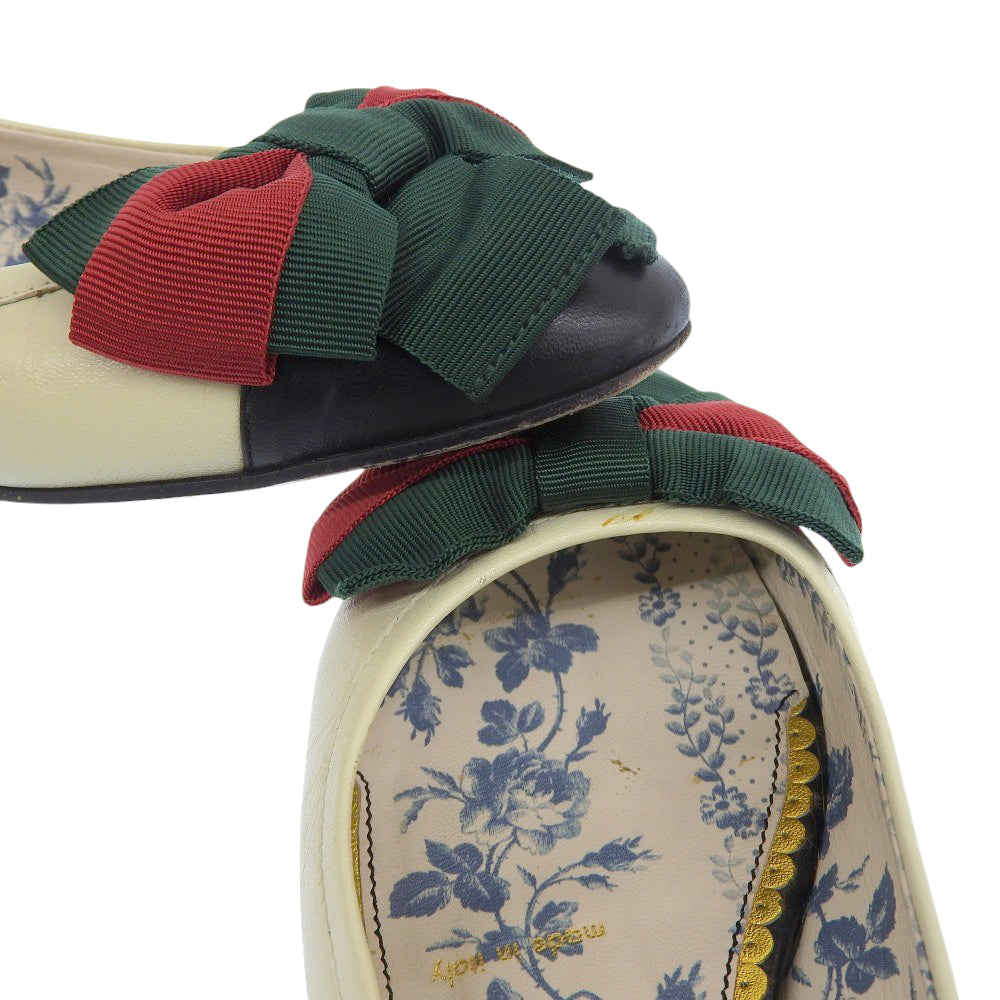 Gucci Leather Web Ribbon Flat Pumps