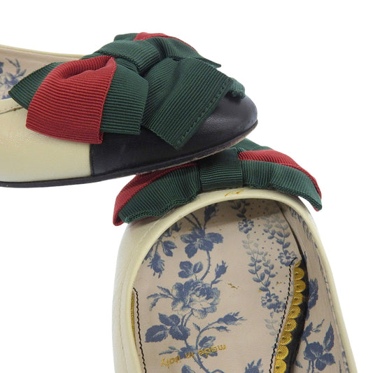 Gucci Leather Web Ribbon Flat Pumps