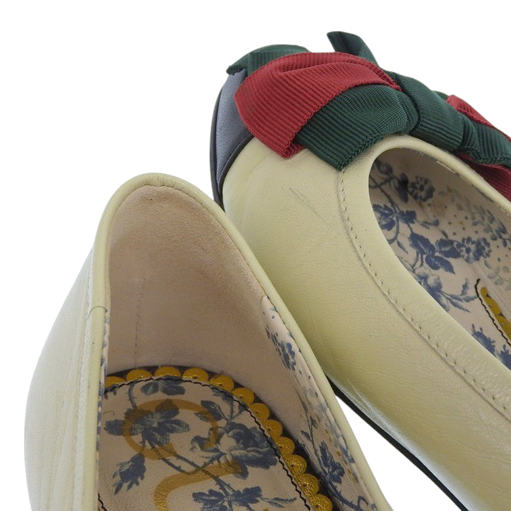 Gucci Leather Web Ribbon Flat Pumps