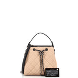Top Handle CC Drawstring Bucket Bag Quilted Caviar Small