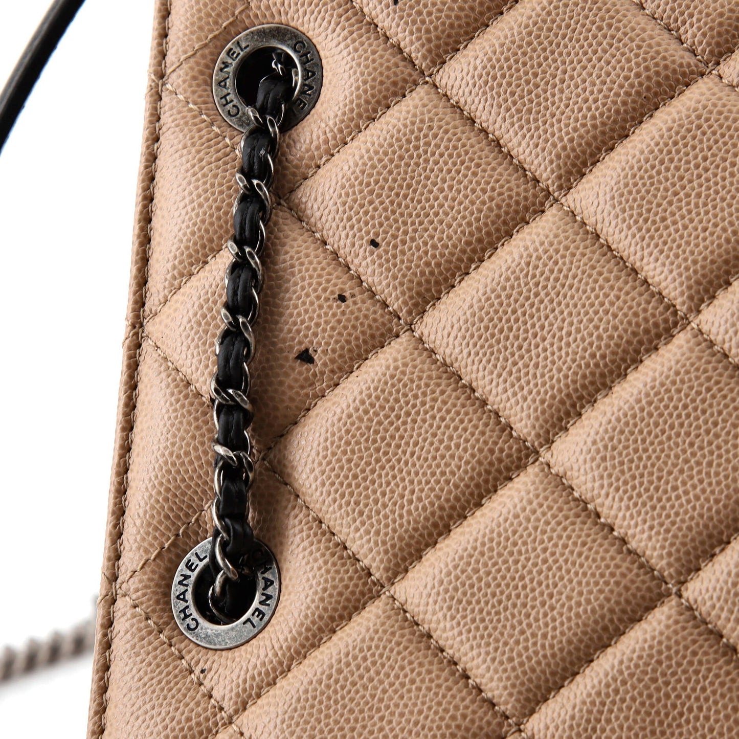 Top Handle CC Drawstring Bucket Bag Quilted Caviar Small