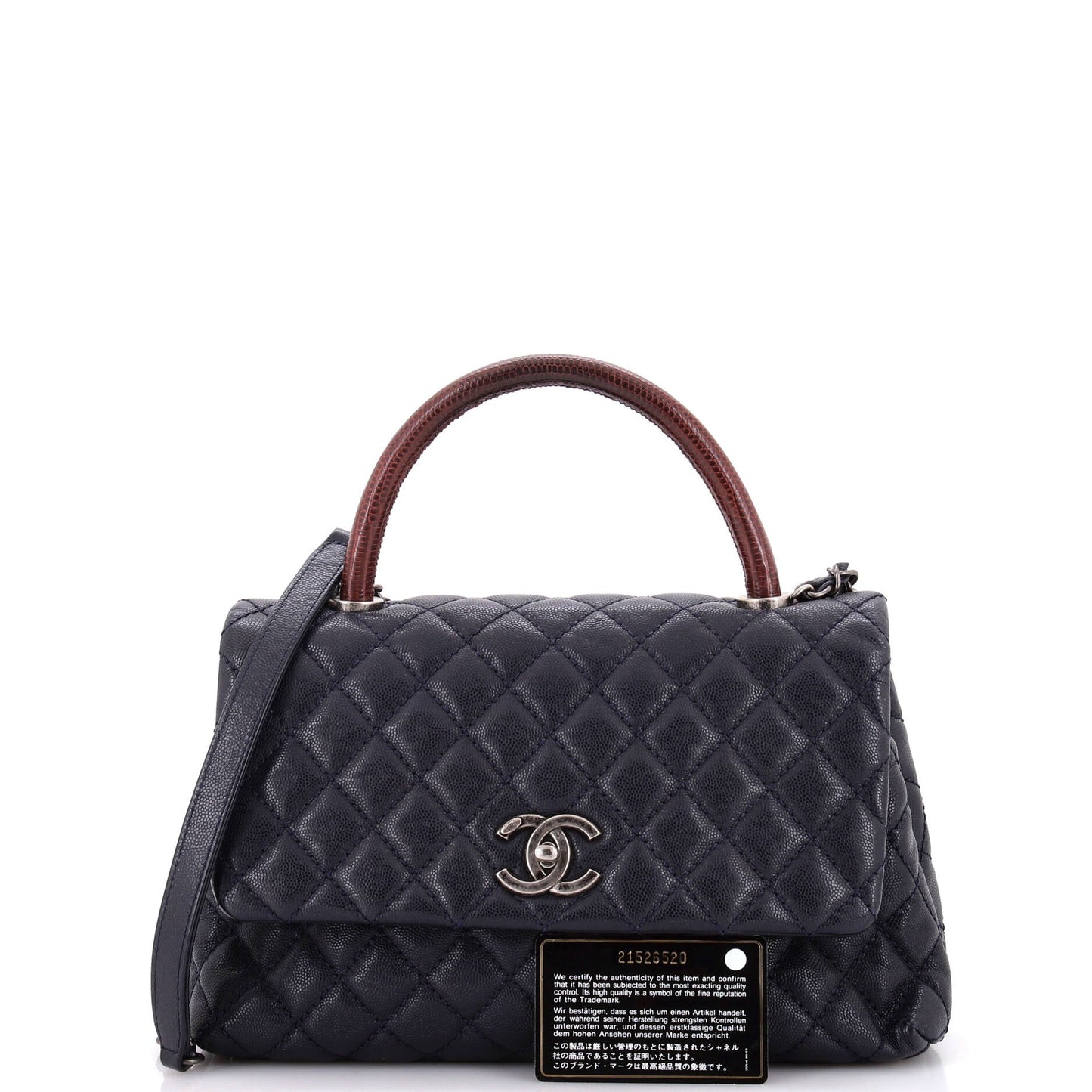 Coco Top Handle Bag Quilted Caviar with Lizard Small
