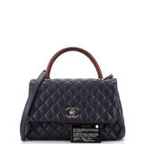 Coco Top Handle Bag Quilted Caviar with Lizard Small