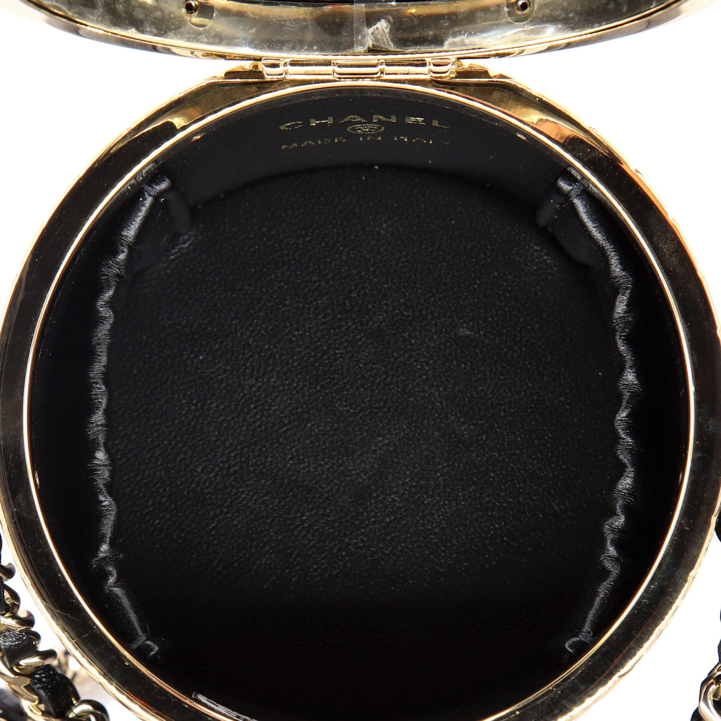 Lock Frame Round Vanity Case with Chain Quilted Lambskin Mini