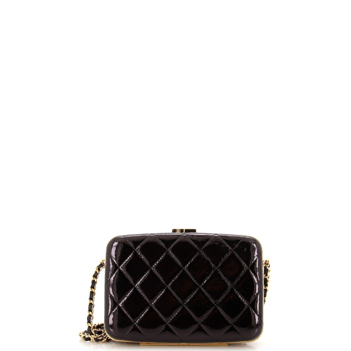 Framed Box Clutch with Chain Quilted Patent Small