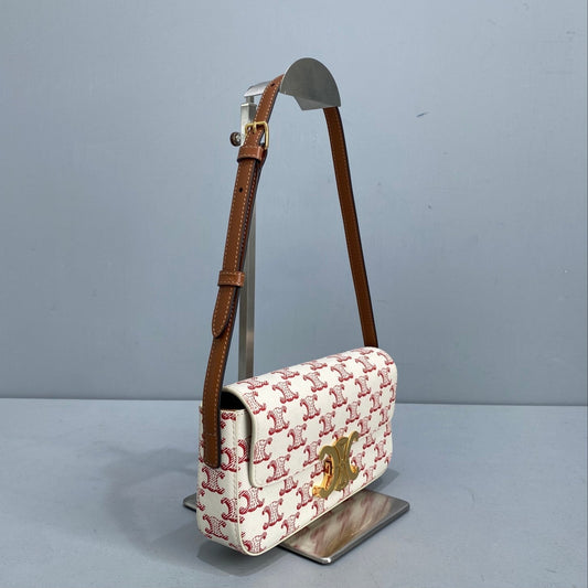 CE Triomphe Shoulder Bag In Triomphe Canvas  Red For Women 8in/20Amelia194142CUZ.27ED