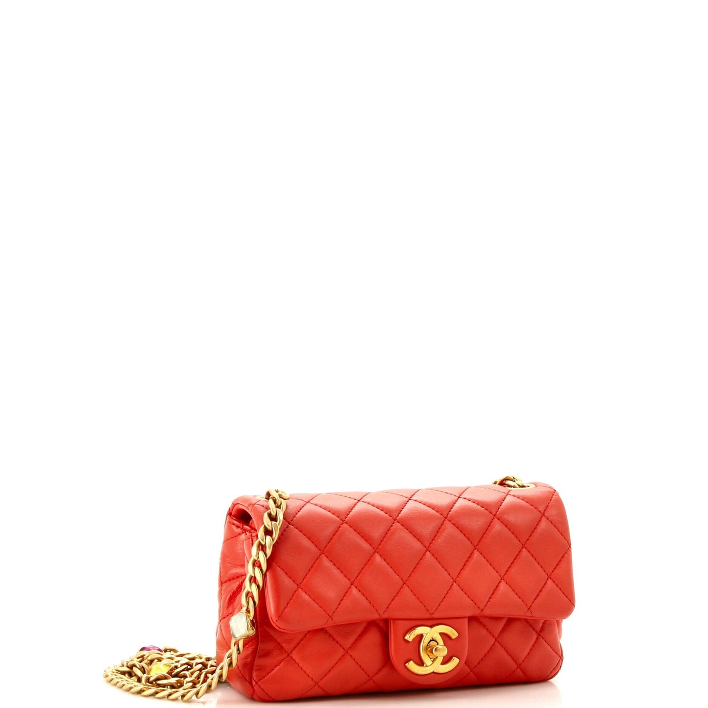 Pearl Samba Resin Chain Flap Bag Quilted Lambskin Mini