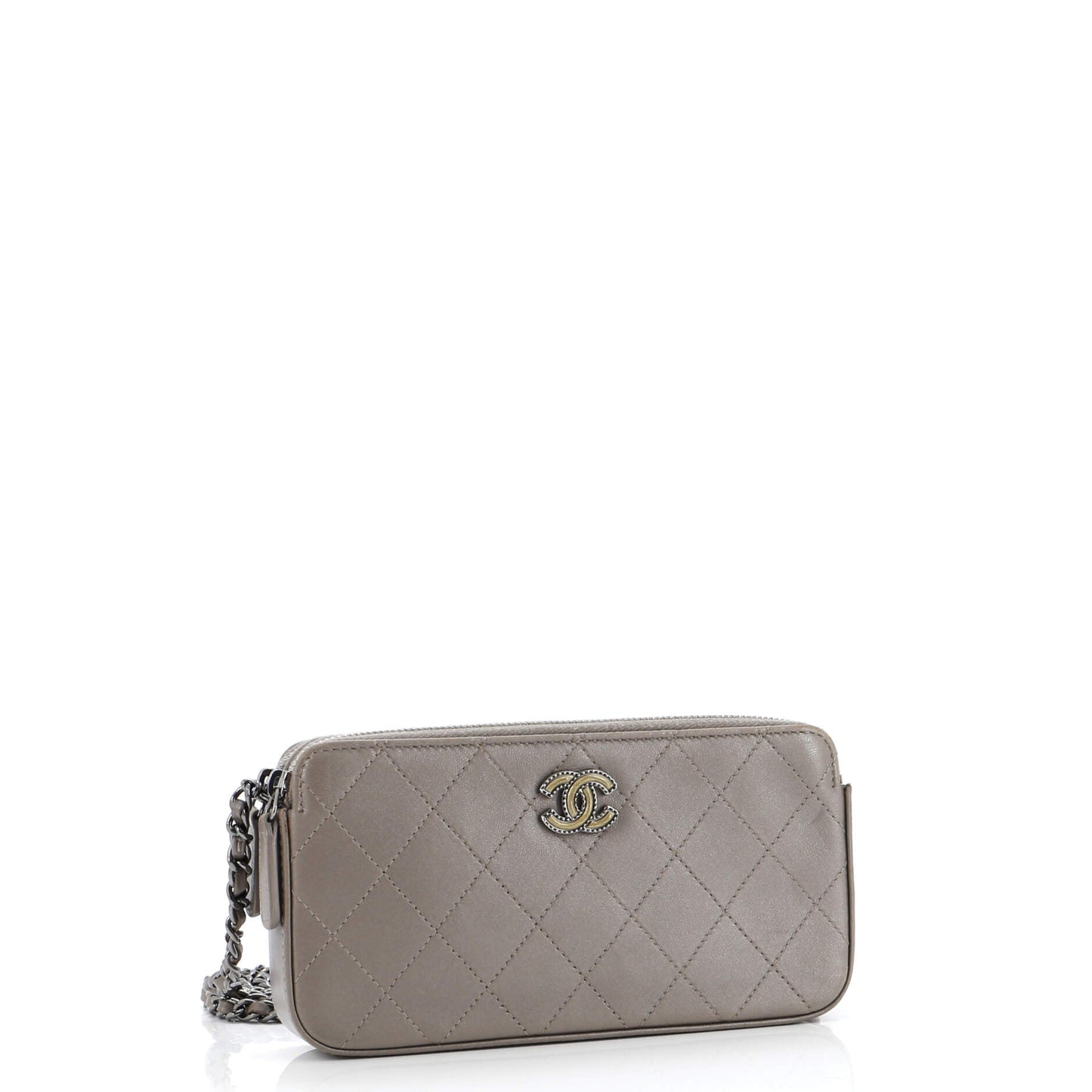 CC Double Zip Clutch with Chain Quilted Lambskin