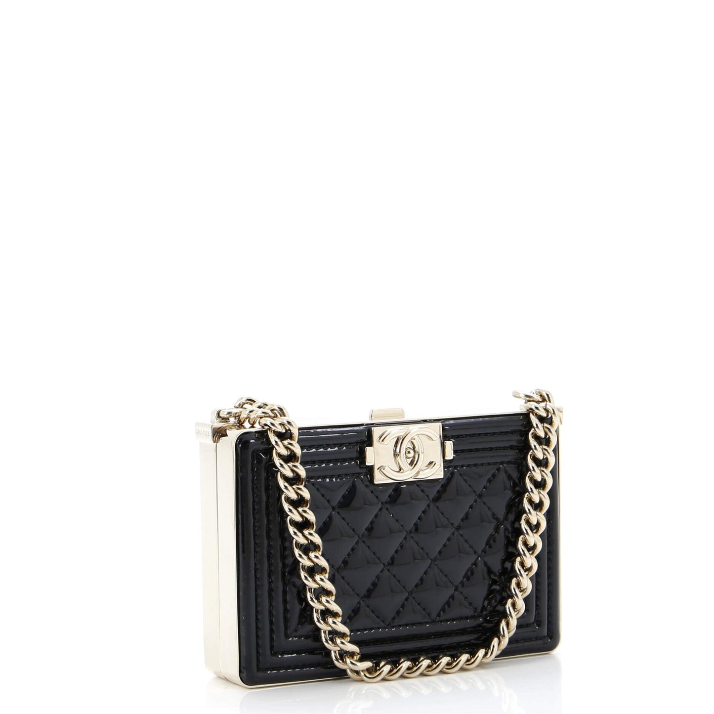 Boy Chain Box Minaudiere Quilted Patent