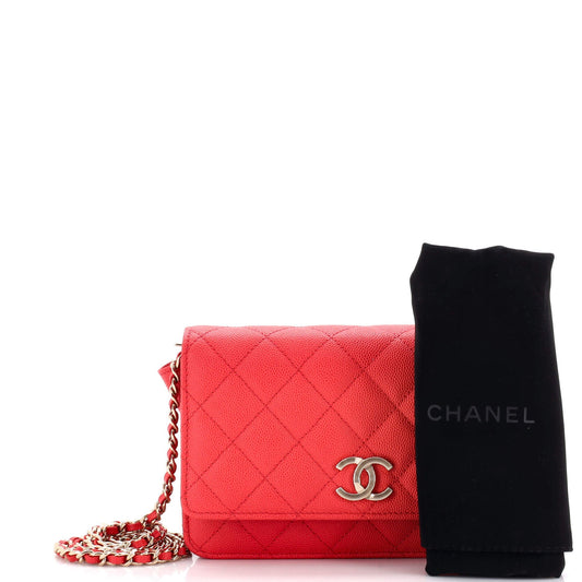 Textured CC Wallet on Chain Quilted Caviar