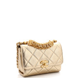 Crystal Logo Letters Chain Handle Flap Bag Quilted Lambskin Mini