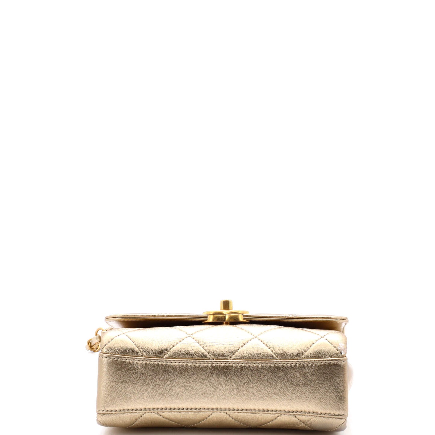Crystal Logo Letters Chain Handle Flap Bag Quilted Lambskin Mini