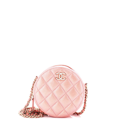 Round Clutch with Chain Quilted Iridescent Caviar Mini