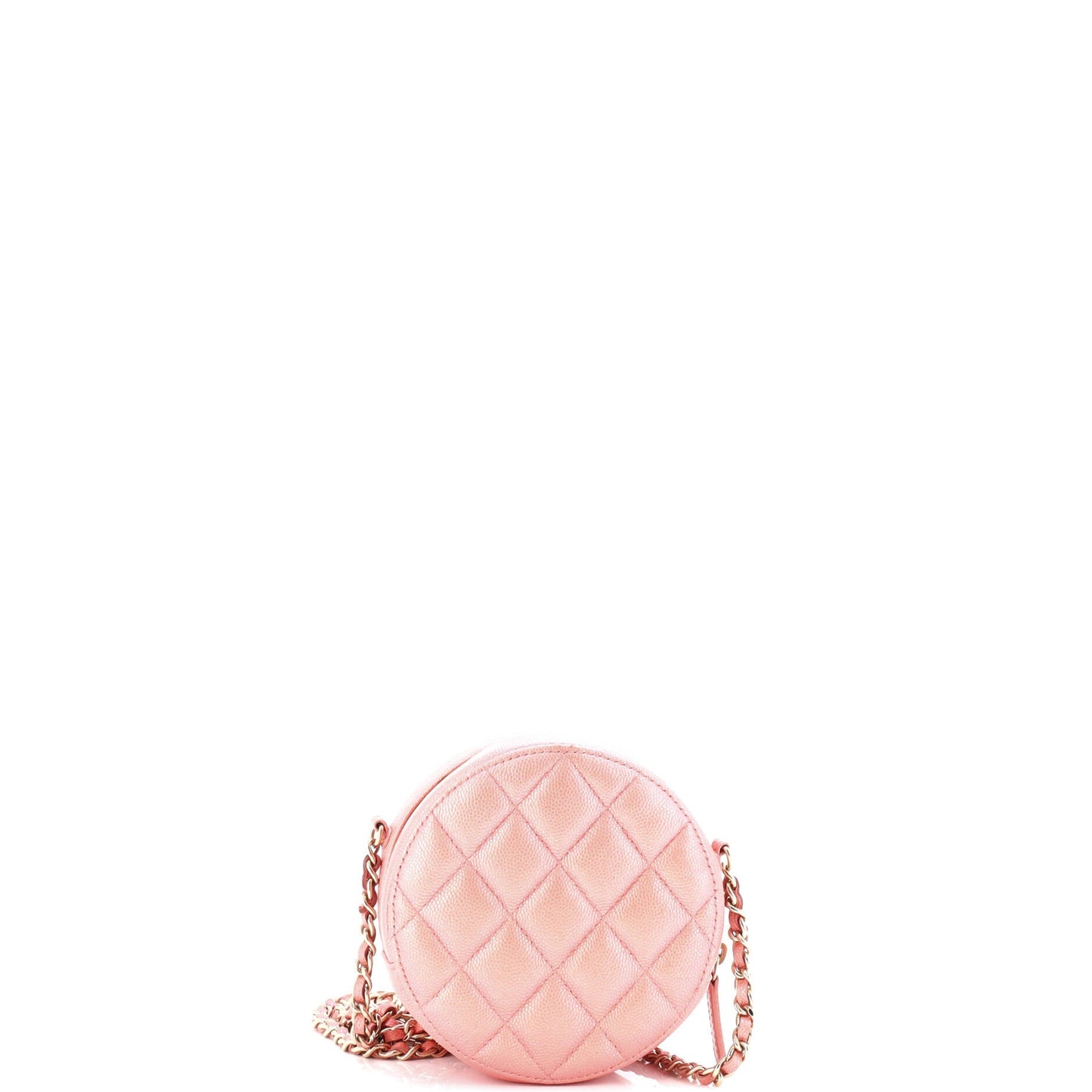 Round Clutch with Chain Quilted Iridescent Caviar Mini