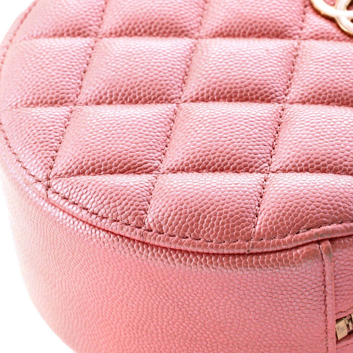 Round Clutch with Chain Quilted Iridescent Caviar Mini