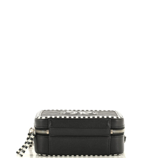 Filigree Vanity Case Quilted Caviar with Striped Leather Small