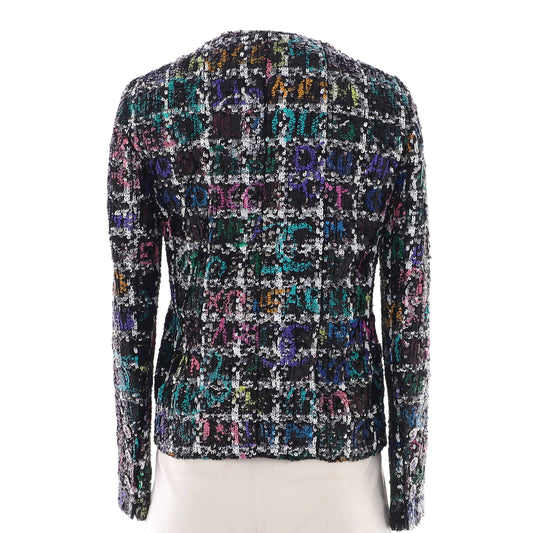 Women's Florence Two Pocket Collarless Button Up Jacket Sequin Embellished Polyester