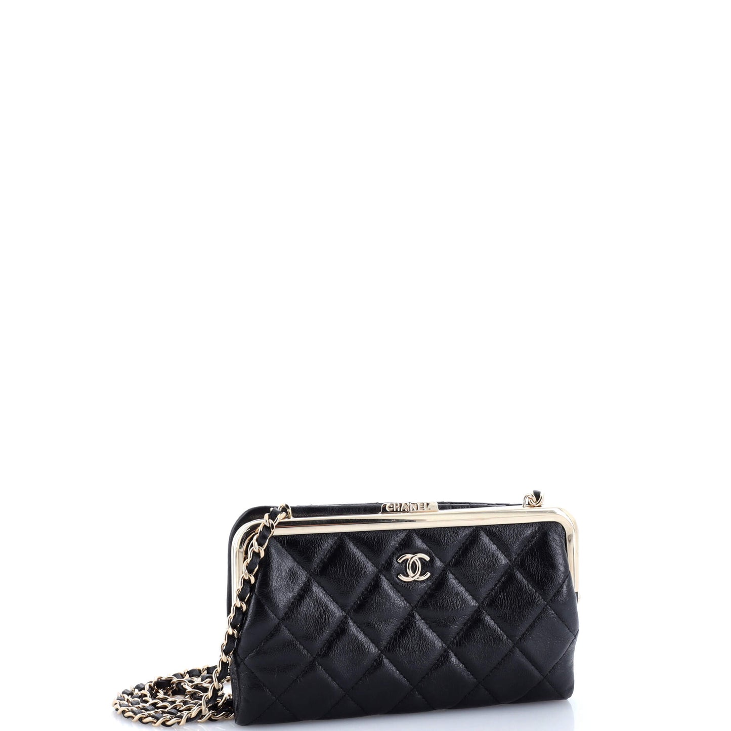 Logo Clasp Frame Clutch with Chain Quilted Lambskin Small