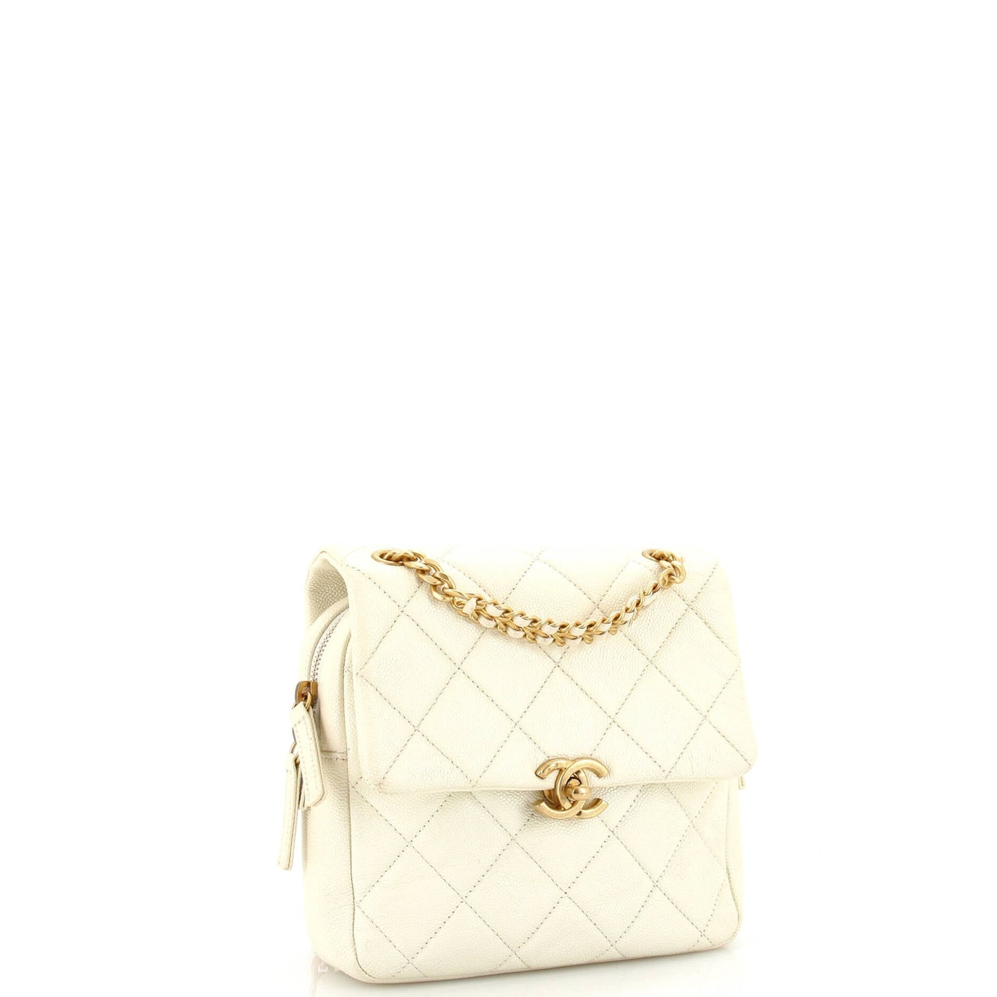 Chain Melody Flap Backpack Quilted Caviar Small