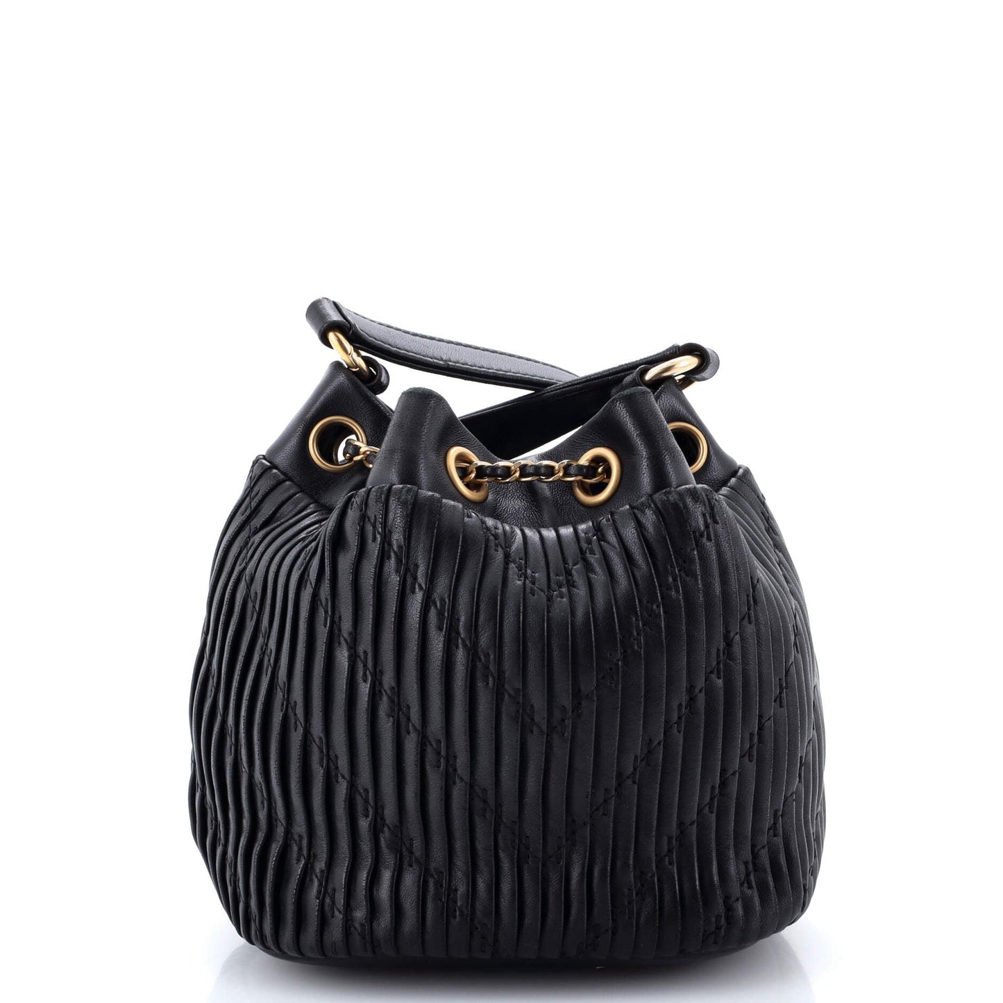 Coco Pleats Drawstring Bag Pleated Crumpled Calfskin Small