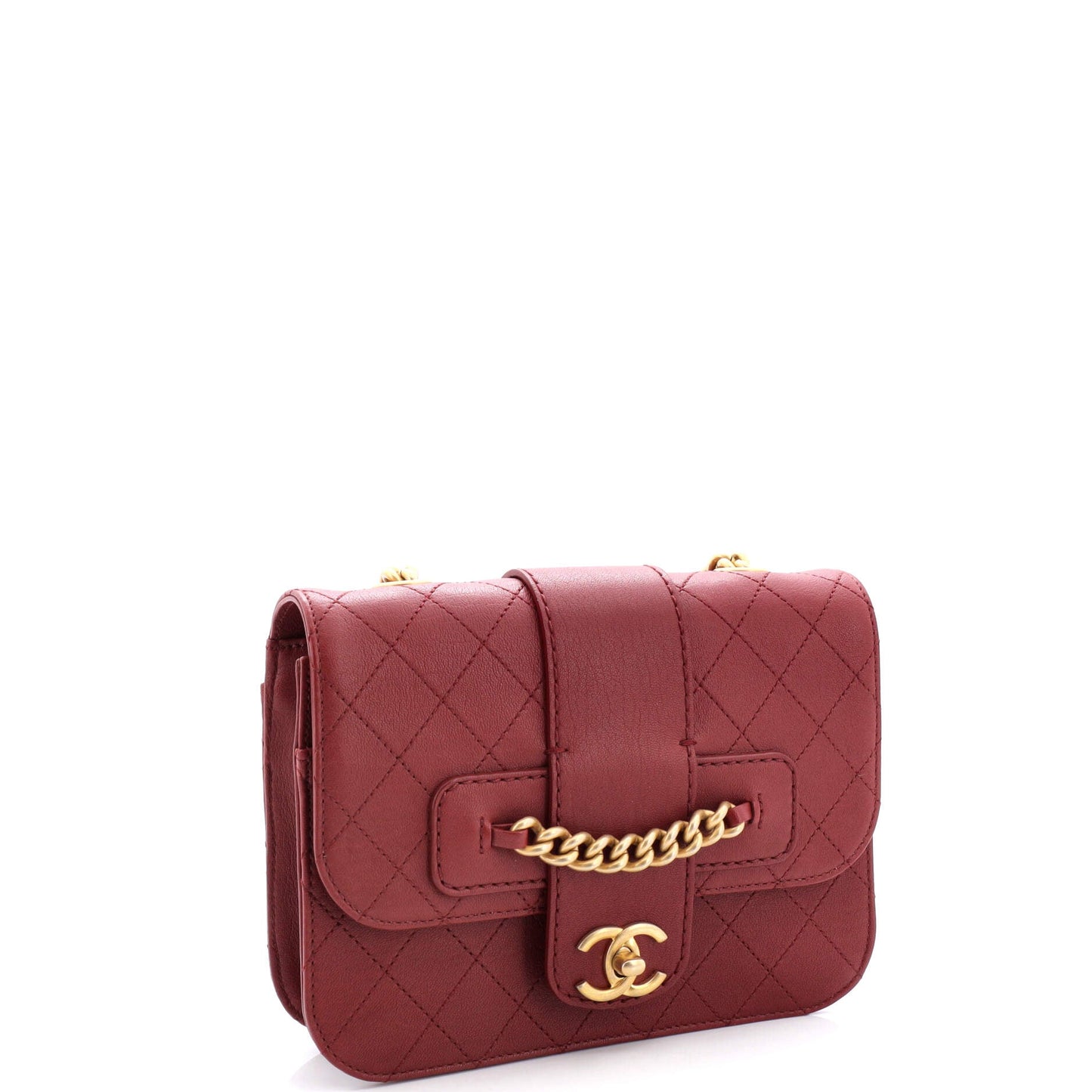 Front Chain Flap Bag Quilted Sheepskin Medium