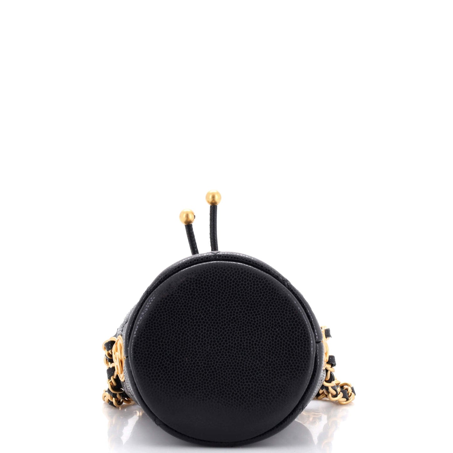 Twist Your Buttons Drawstring Bucket Bag Quilted Caviar Mini