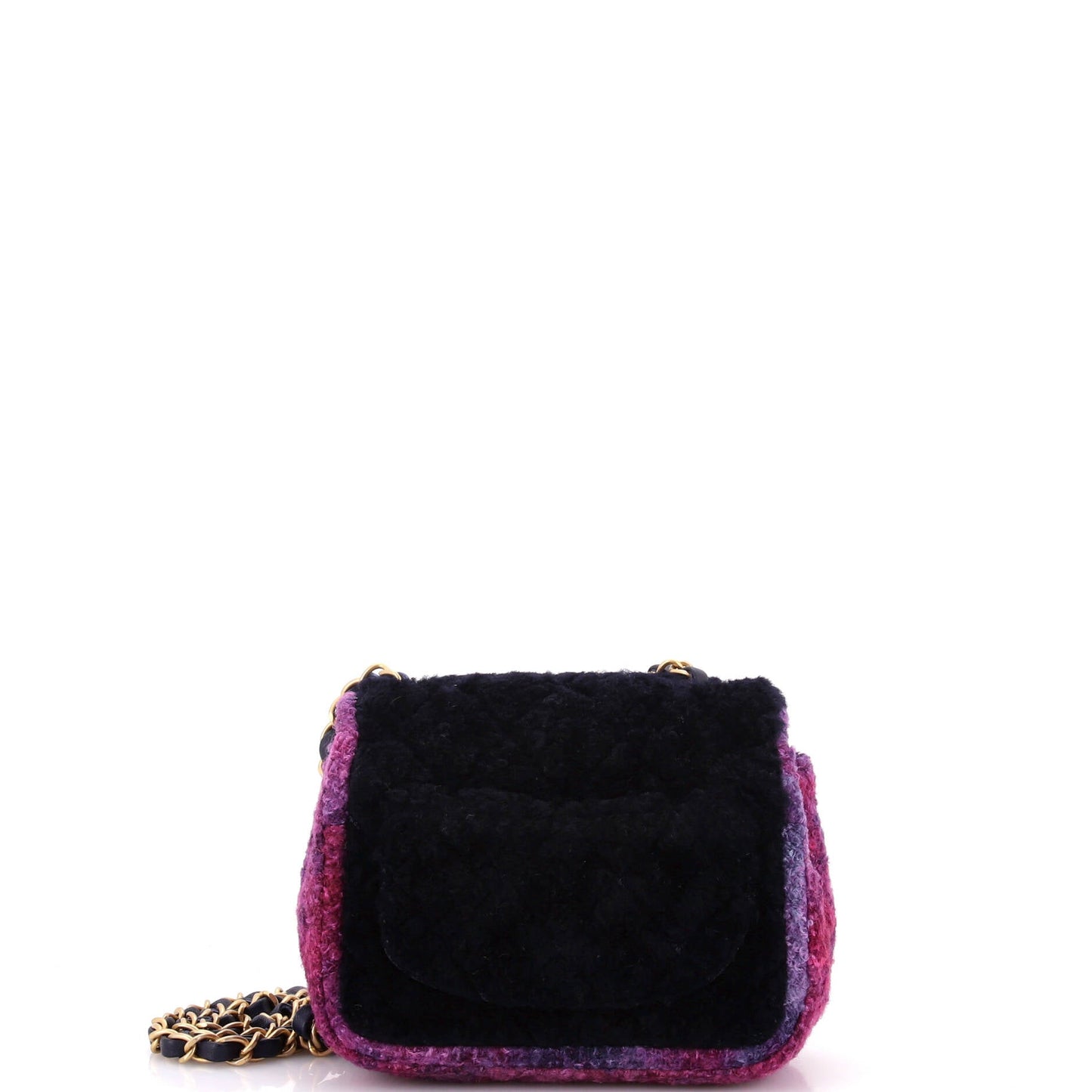 Square Classic Single Flap Bag Quilted Shearling and Tweed Mini