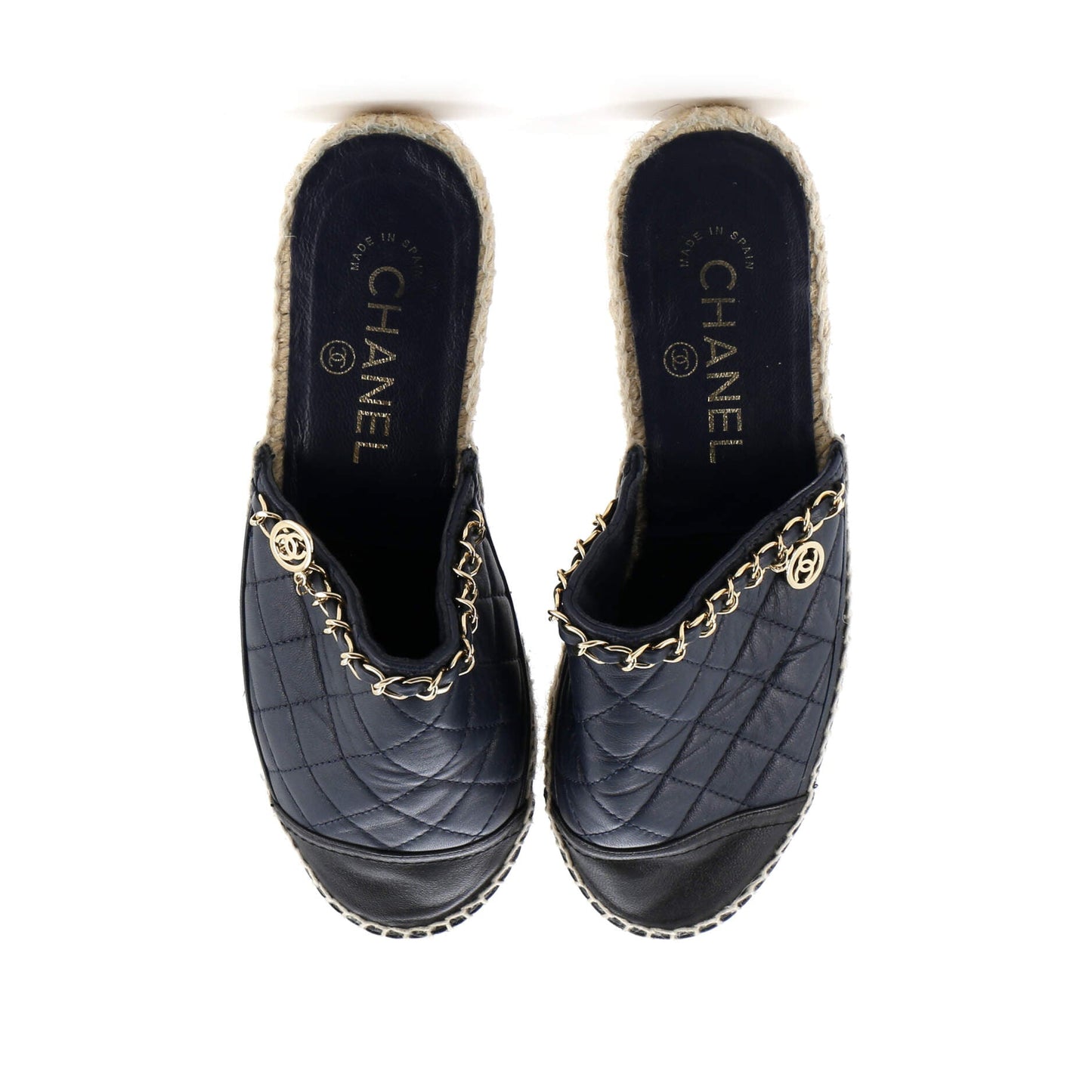 Women's CC Mule Espadrilles Embossed Leather