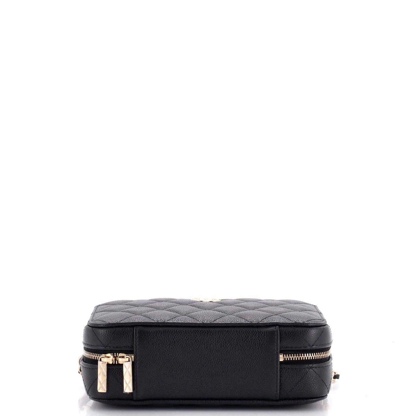 CC Zip Around Top Handle Vanity Case with Chain Quilted Caviar Small