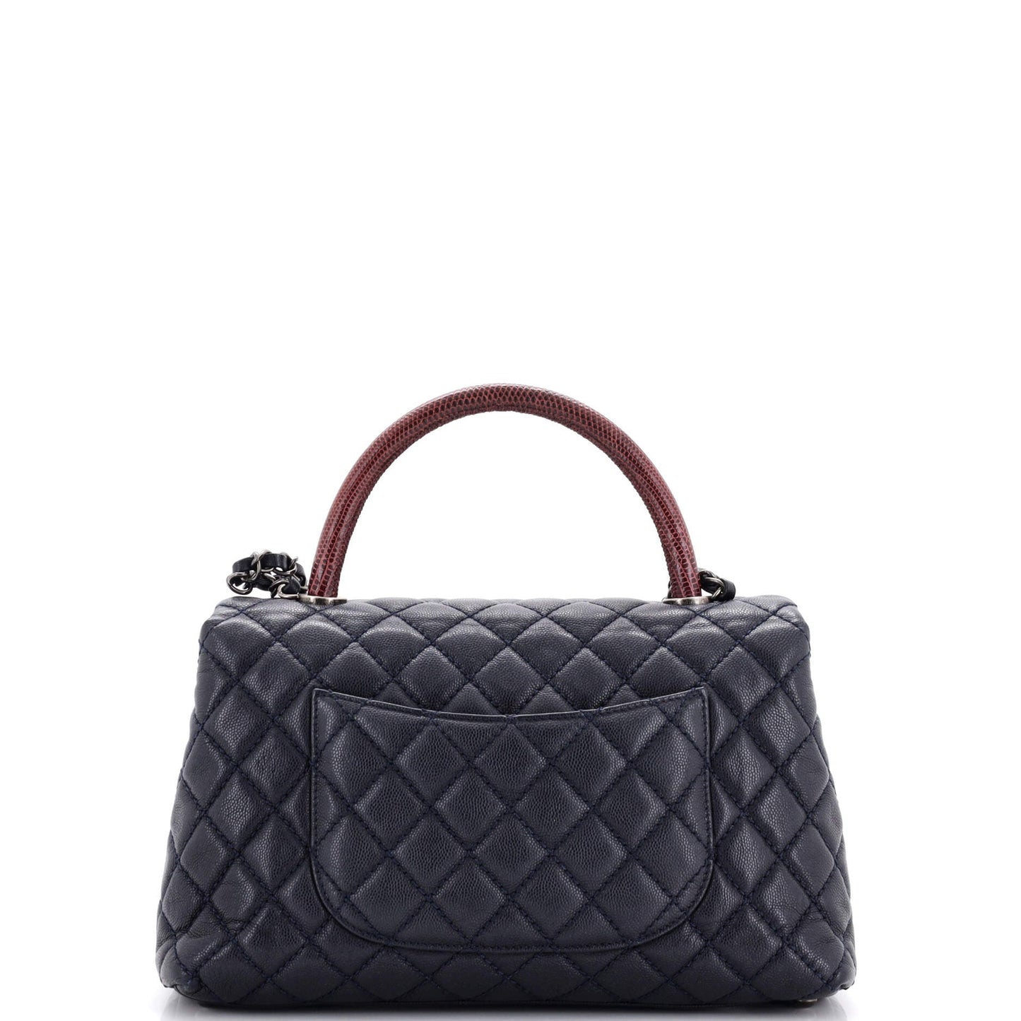 Coco Top Handle Bag Quilted Caviar with Lizard Small